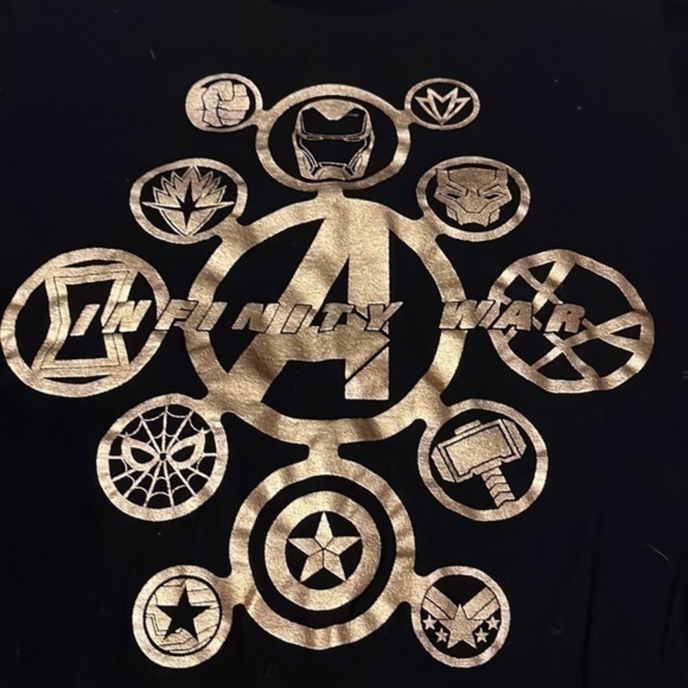 Marvel Avengers Infinity War Black Gold Metallic Graphic T-Shirt Size S - Picture 3 of 5